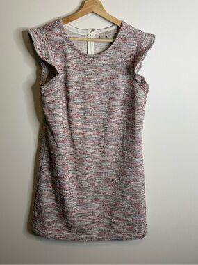LOFT Pink & Gray Tweed Midi Sheath Dress